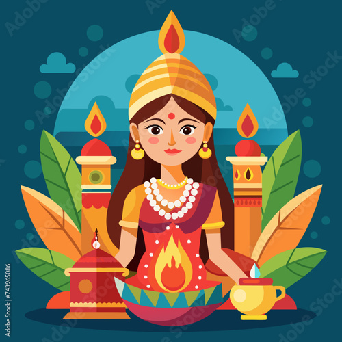 Holika Dahana holi festival fire with illustration photo