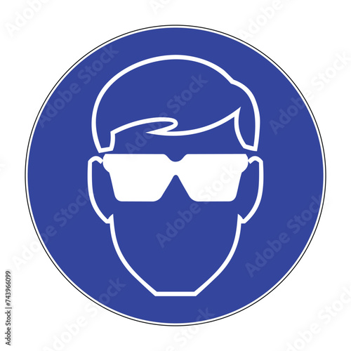 Protective safety eye protection must be worn, mandatory sign, vector illustration