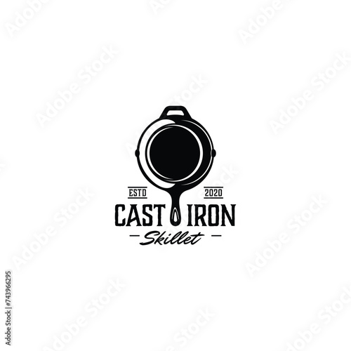 Skillet Cast Iron for traditional food dish cuisine classic restaurant kitchen logo design