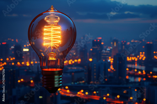 A vintage bulb over the city