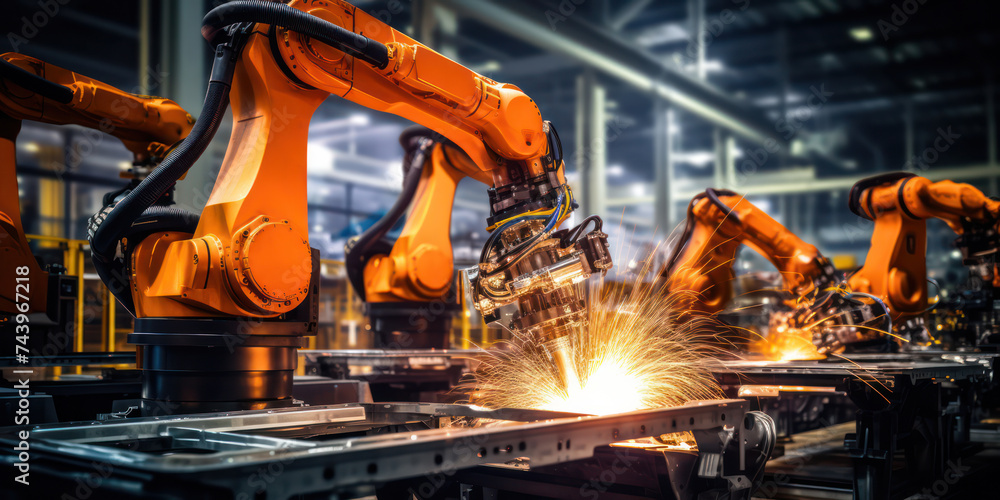 Automated Steel Welding Machinery in Modern Industrial Factory Automated Steel Welding Machinery in Modern Industrial Factory