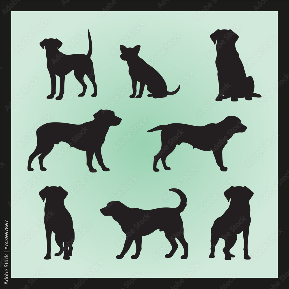 Lucy dog silhouette set Clipart on a hex color background
