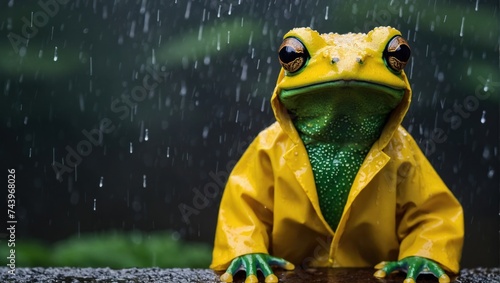 frog in a yellow raincoat