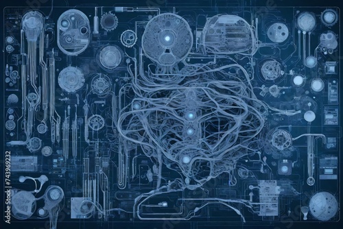 Cybernetic Organism Blueprint: A detailed blueprint-style image capturing the design elements of an AI-driven cybernetic organism. photo