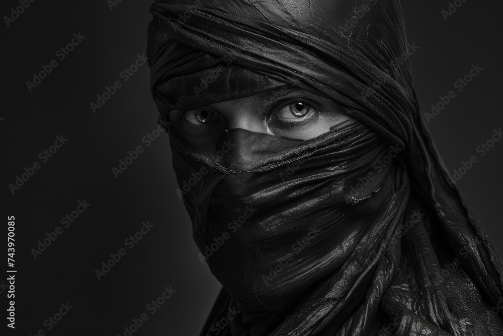 ninja with this powerful image of a Japanese woman in a black ninja