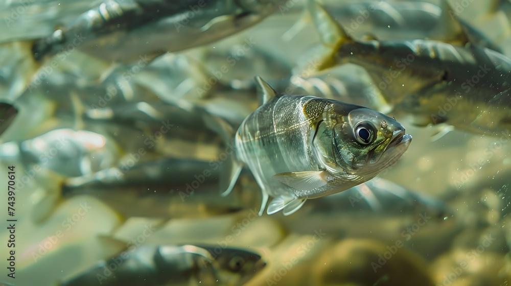 Allis Shad in Its Natural Habitat: Graceful Fish Amidst River Currents Allis Shad in Its Natural Habitat: Graceful Fish Amidst River Currents