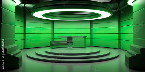 minimalistic design 3d virtual news studio green screen background,
