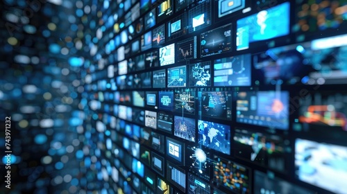 Wall of screens displaying various digital data.