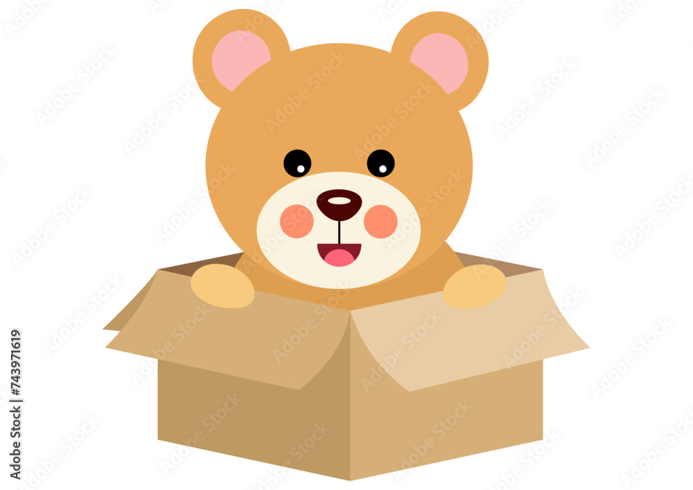 Fototapeta premium Cute teddy bear in cardboard box