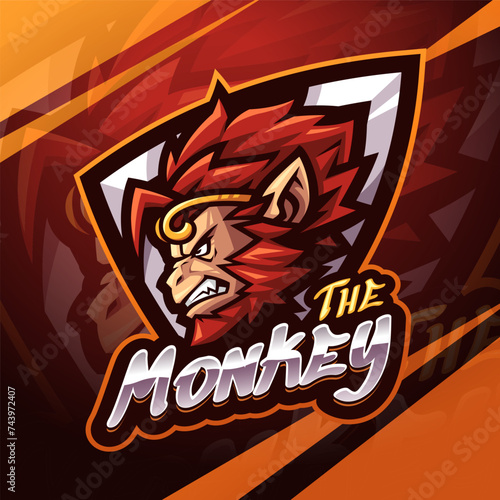 The monkey king head esport mascot logo design