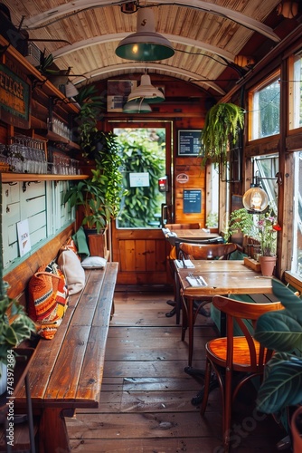 A vintage railway carriage converted into a charming cafe