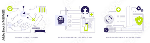 Artificial Intelligence in Healthcare abstract concept vector illustrations.