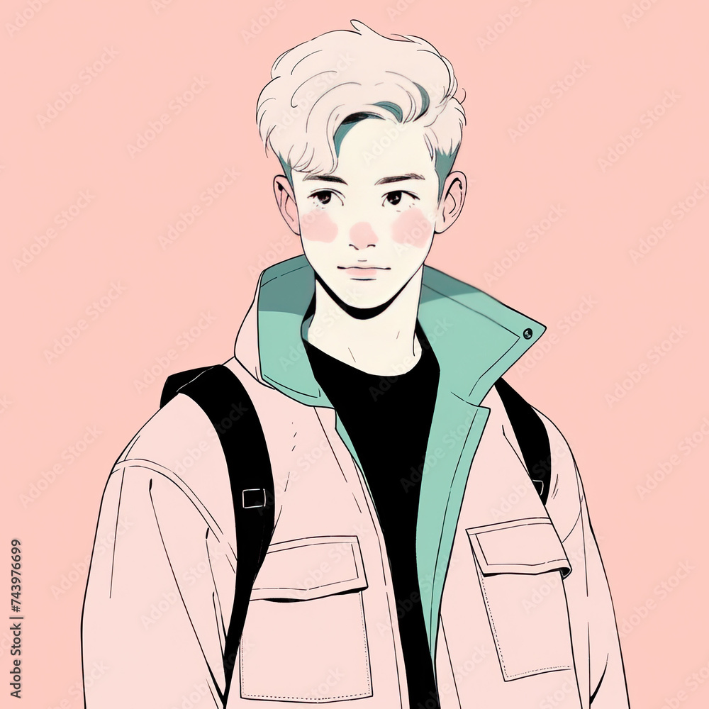 Minimal line illustration profile photo of anime boy wearing street ...