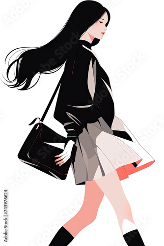 Illustration of fashion model. Slim figure anime style supermodel and new wave of fashion. 