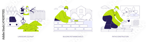Hard landscaping works abstract concept vector illustrations.