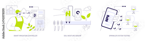 Irrigation system components abstract concept vector illustrations.