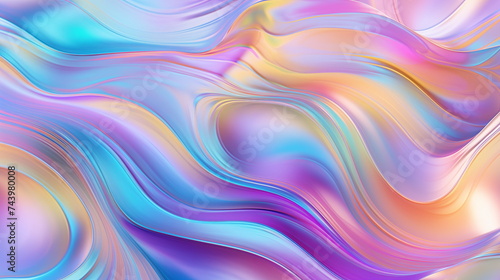 Wallpaper Mural abstract colourful liquid foil texture background with gradient, waves and reflections, free space, aesthetic delicate  pink, blue, violet, yellow pastel shades. 3d rendering illustration imitation Torontodigital.ca