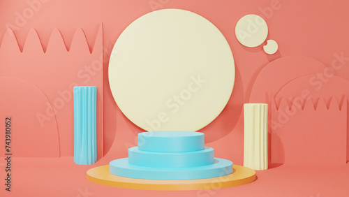 3d render abstract platform podium. Realistic pastel mock-up for products promotion. Abstract modern minimal background with empty podium