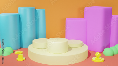 3d render abstract platform podium. Realistic pastel mock-up for products promotion. Abstract modern minimal background with empty podium