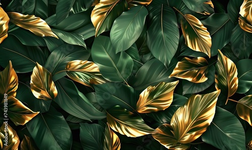 Ai sfondo con foglie verde e oro 01 photo