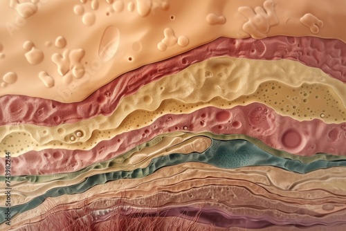 Microscopic structure of human skin layers in a detailed illustration photo