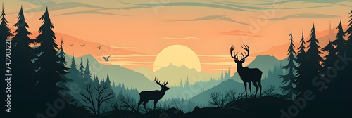 A silhouette of a wild animal outlined by a forest vector. Concept Wildlife Photography  Animal Silhouette  Forest Illustration  Nature Vector  Outdoor Adventure