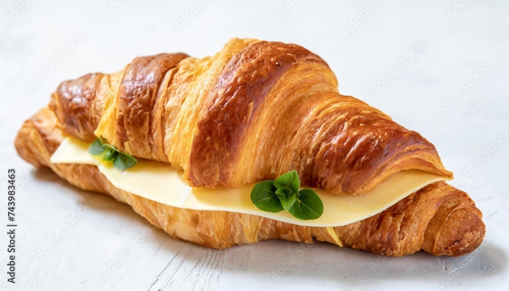 french croissant with ham and cheese isolated on white background