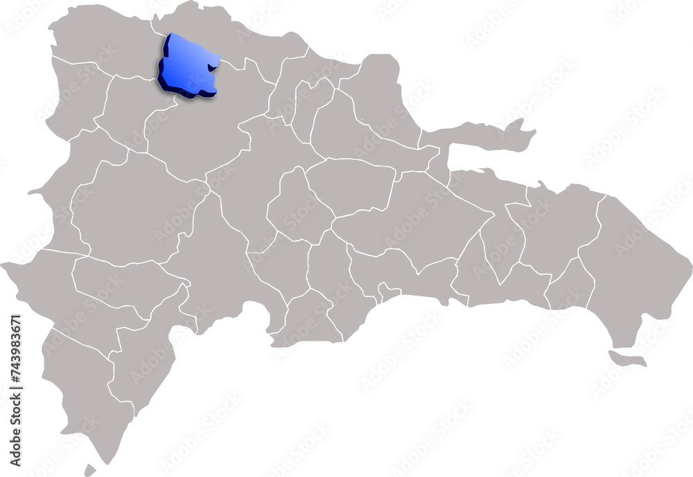 Fototapeta premium VALVERDE DEPARTMENT MAP STATE OF Dominican Republic 3D ISOMETRIC MAP