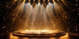 Golden Podium Stage Illuminated by Spotlights at a Prestigious Event