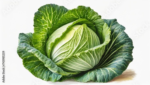 a head of ripe beijing cabbage a hand drawn illustration in realistic style in gouache for vegetarianism chinese cabbage isolated on white design element for textiles cooking recipes photo