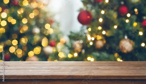 empty table blurred christmas background