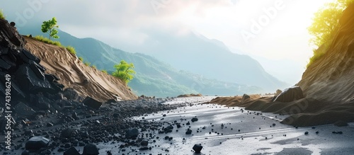 asphalt road damaged by a l...