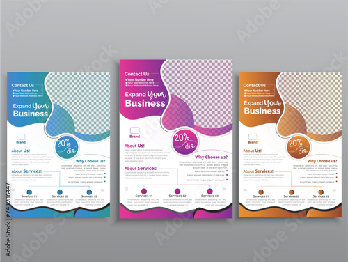 Corporate Flyer Design for Solutions. with multiple colors set. Business Flyer Design. Leaflet Template Abstract shape Corporate leaflet. Best for print items.