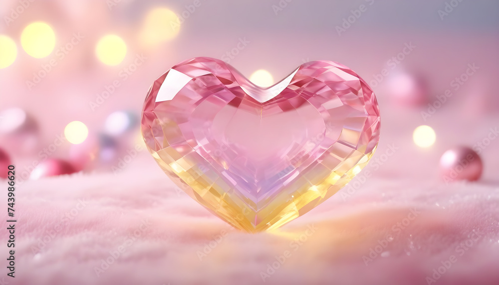 Pink yellow crystal clear heart colorful pastel, Valentine background, banner Pink yellow crystal clear heart colorful pastel, Valentine background, banner
