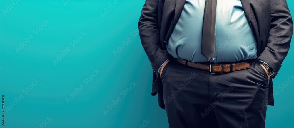 Businessman s belly Image of obesity Suit and leather belt. with copy space image. Place for adding text or design Businessman s belly Image of obesity Suit and leather belt. with copy space image. Place for adding text or design