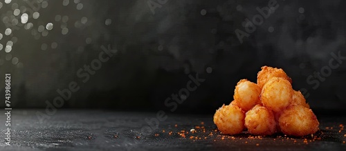 Delicious fried potatoes known as tater tots. with copy space image. Place for adding text or design photo