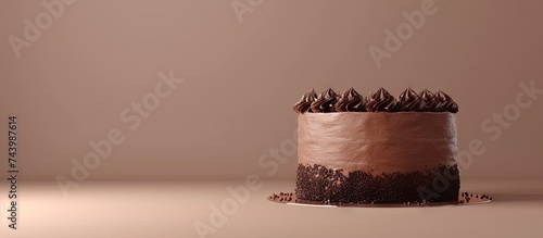 Home made whole chocolate cake with chocolate icing. with copy space image. Place for adding text or design photo