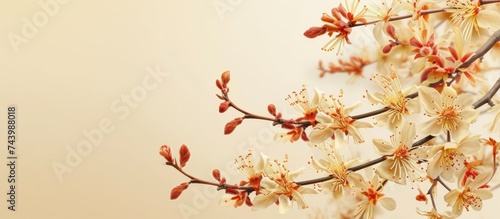 Flowering witch hazel in early spring. with copy space image. Place for adding text or design photo