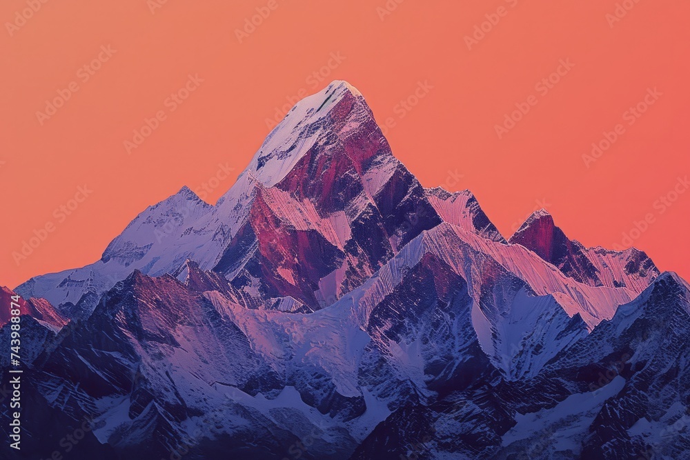 Obraz premium Majestic Snow-Covered Mountain Against a Red Sky
