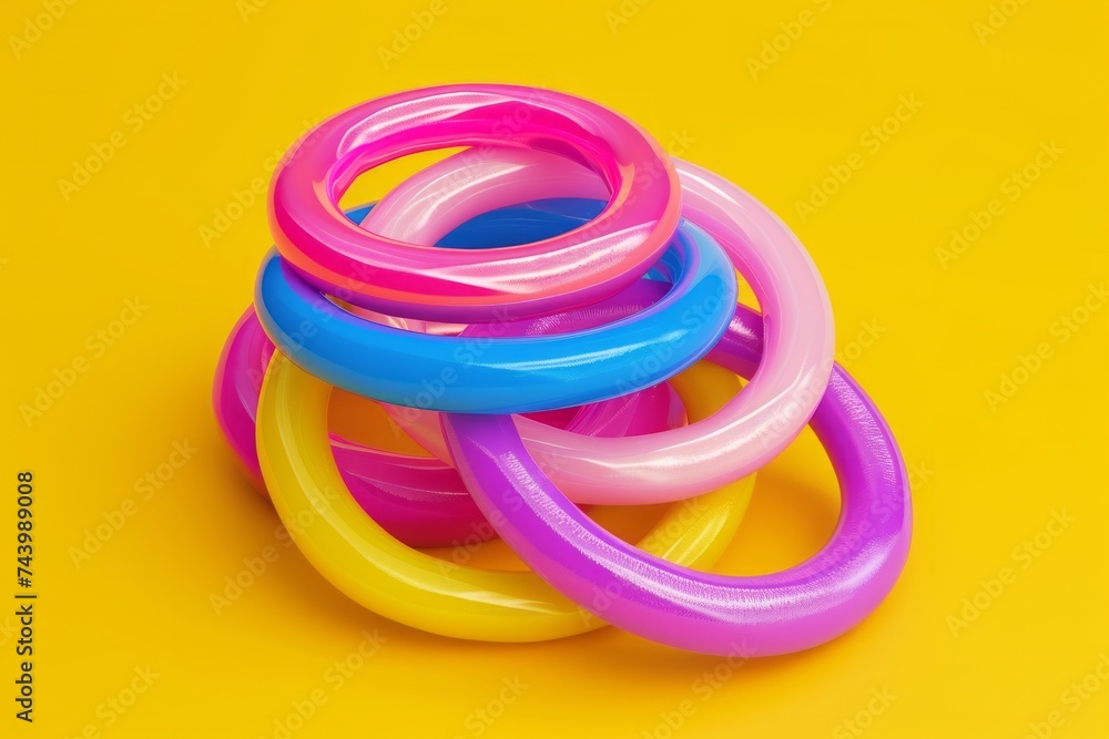 Fototapeta premium Assorted Colored Rings on Yellow Background