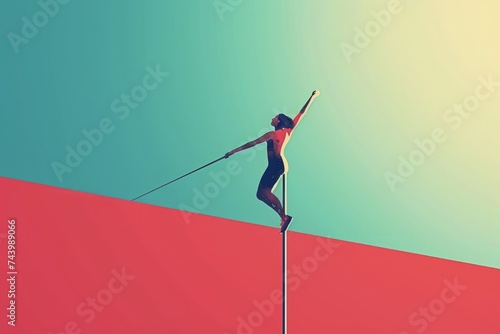 Woman Balancing on Pole on a Sunny Day photo
