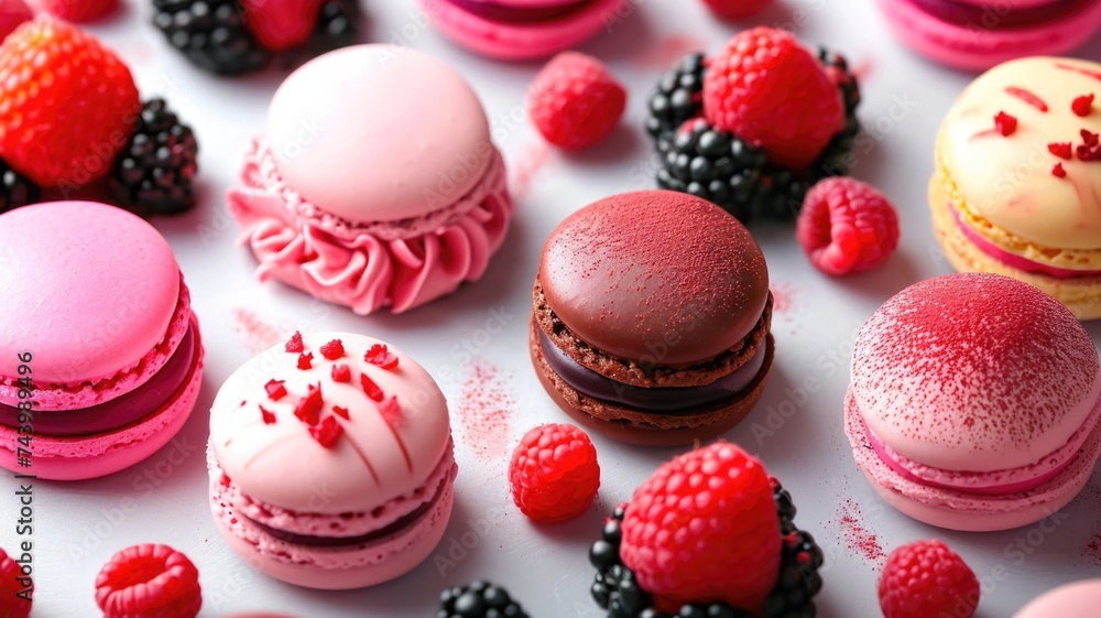 Fototapeta premium Assorted Gourmet Macarons with Elegant Toppings Close-Up