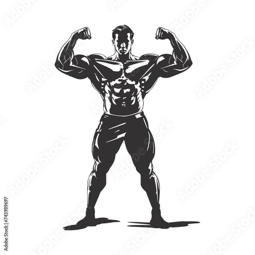 Silhouette Bodybuilding flexing body muscle black color only