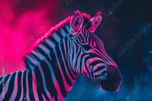 Zebra Standing in Front of Pink and Blue Background