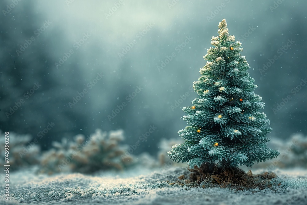 Minimalistic design Small figurine of christmas tree in macro photography - obrazy, fototapety, plakaty 