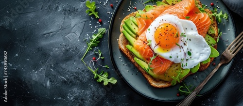 Toast with salmon poached e...