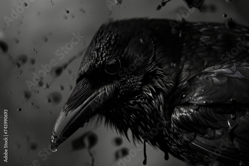 close up of a raven over a dark background photo