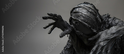 black and white portrait of a person in agony, covered in thick viscous tar, representing pollution, illness and climate change. with copy space