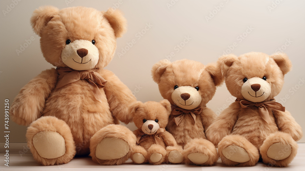 Group of teddy bears with balloons and hearts. Generative AI Group of teddy bears with balloons and hearts. Generative AI