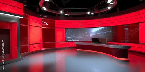 minimalistic design Tv studio. News room. Blye and red background photo